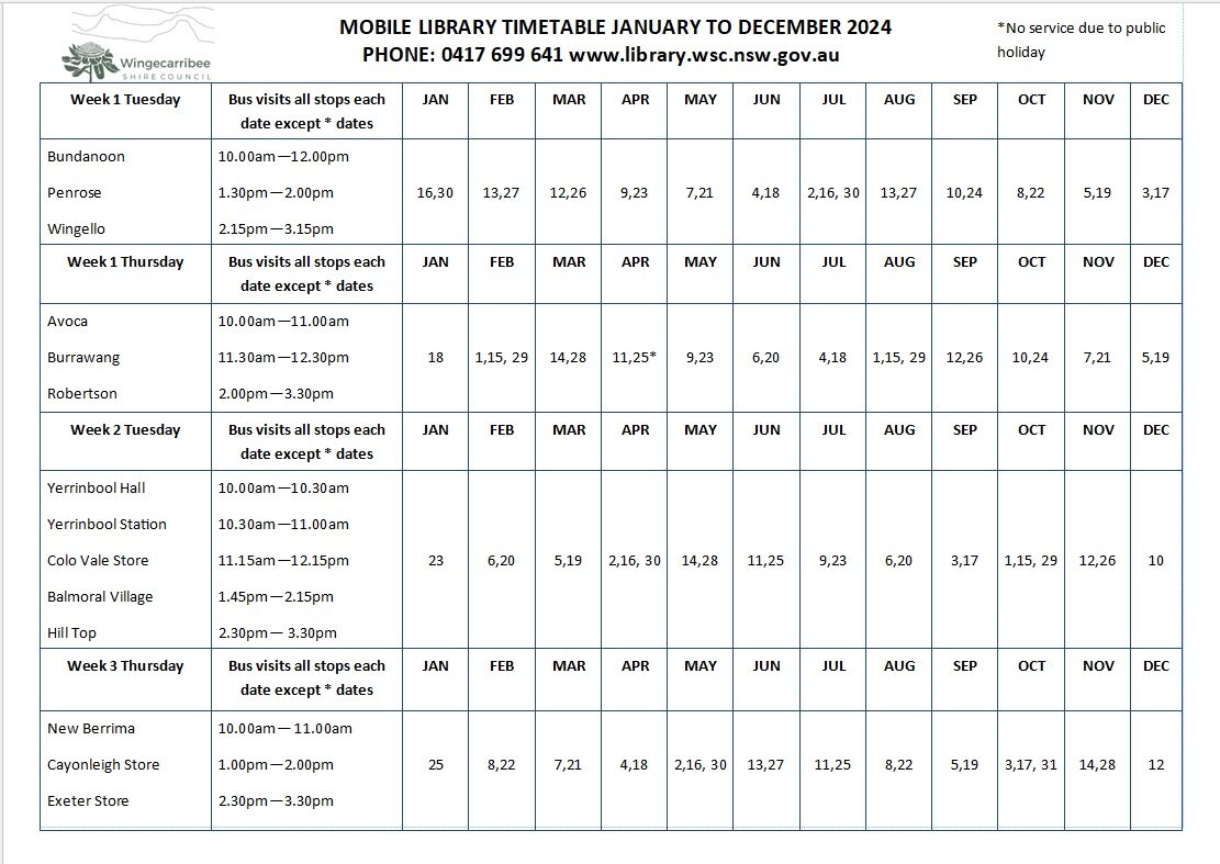2024 Mobile Library Timetable